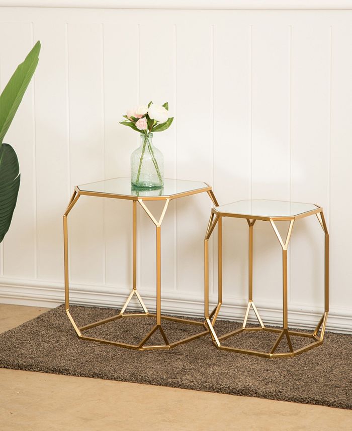 Glitzhome Metal with Glass GoldTone Accent Table, Set of 2 Macy's