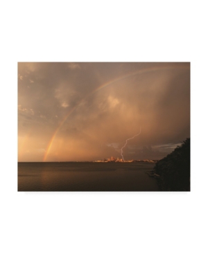 Trademark Global Kurt Shaffer Photographs Rainbow And Lightning Over Cleveland Canvas Art In Multi