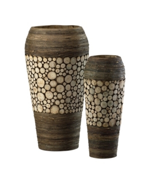 Shop Cyan Design Wood Slice Oblong Vases, Set Of 2 In Brown