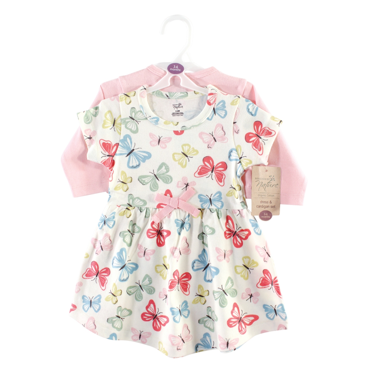 Touched by Nature Baby Girls Baby Cotton Dress and Cardigan 2pc Set, Butterflies