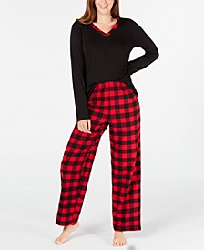 Women's Petite Plaid Flannel Mix It Pajamas Set, Created for Macy's