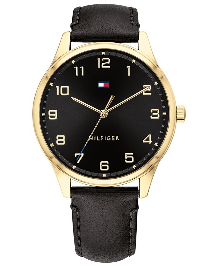 Hilfiger Men's Dark Brown Leather Strap Created for Macy's & Reviews - Macy's