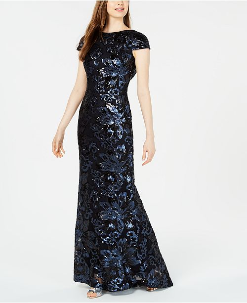 Calvin Klein Sequin Cowl Back Gown Reviews Women Macy S