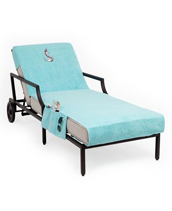 Linum Home - Standard Size Chaise Lounge Cover with Side Pockets Embroidered with Anchor