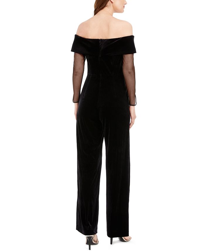 Calvin Klein Off-The-Shoulder Velvet Jumpsuit - Macy's