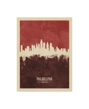 Trademark Global Michael Tompsett Philadelphia Pennsylvania Skyline Red Ii Canvas Art In Multi
