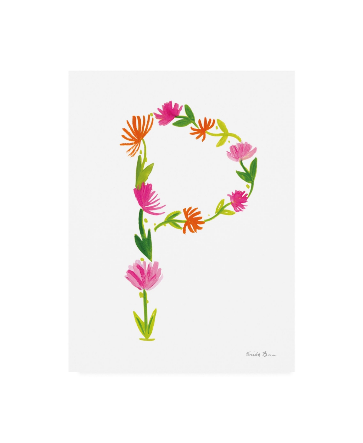 Farida Zaman Floral Alphabet Letter Xvi Canvas Art - 20" X 25"