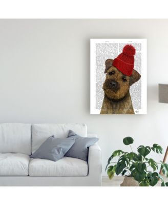 Trademark Global Fab Funky Border Terrier with Red Bobble Hat Canvas Art - 15.5" x 21"