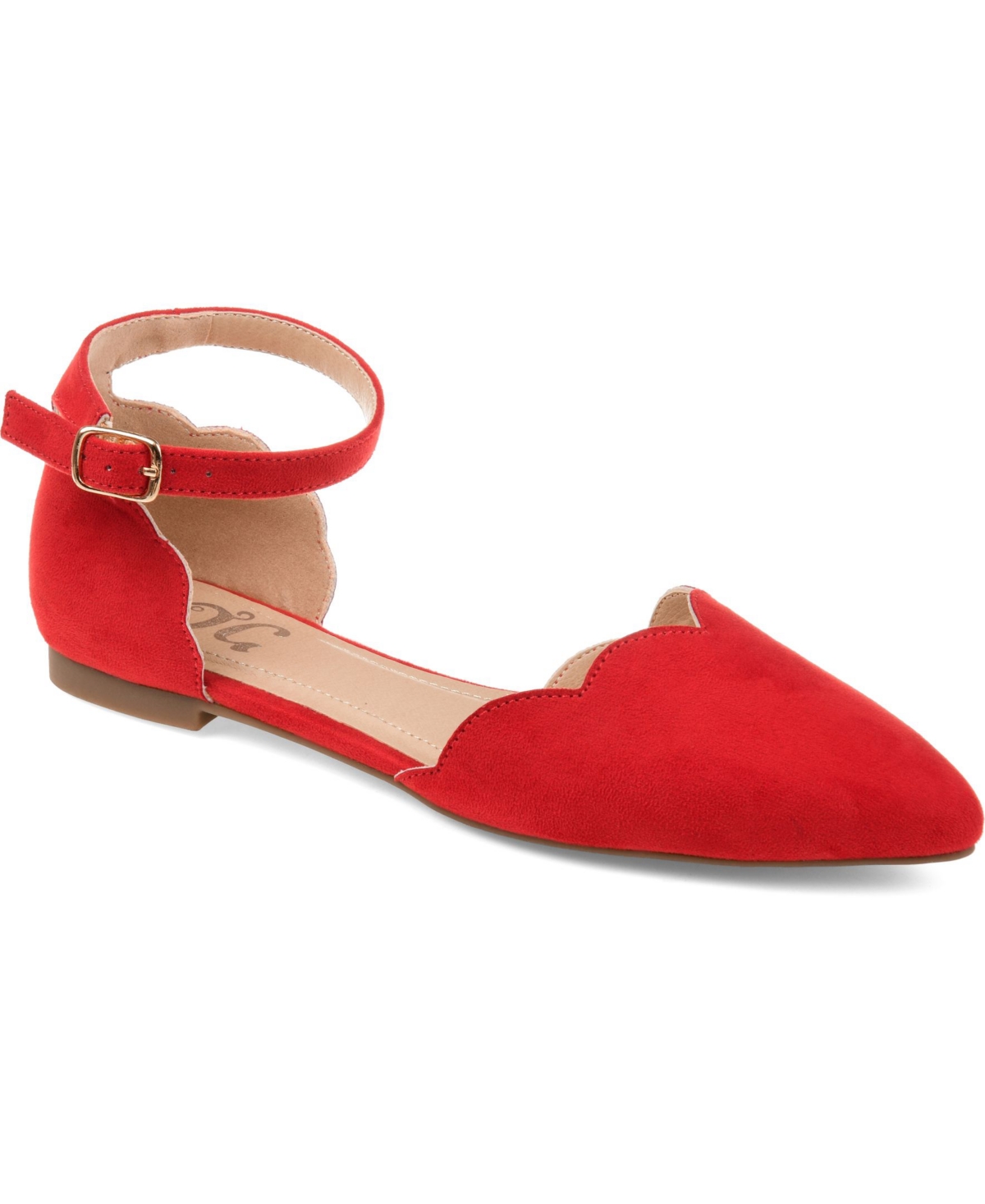 Women's Lana Scalloped Edge Ankle Strap Flats - Red