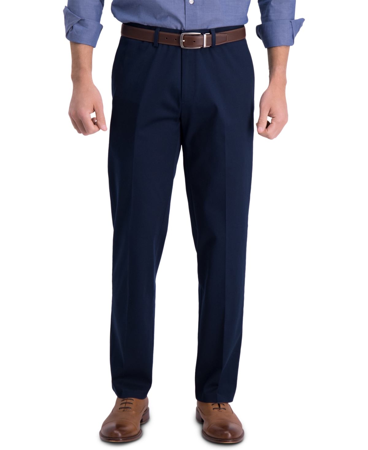 Men's Iron Free Premium Khaki Straight-Fit Flat-Front Pant - Dark Navy