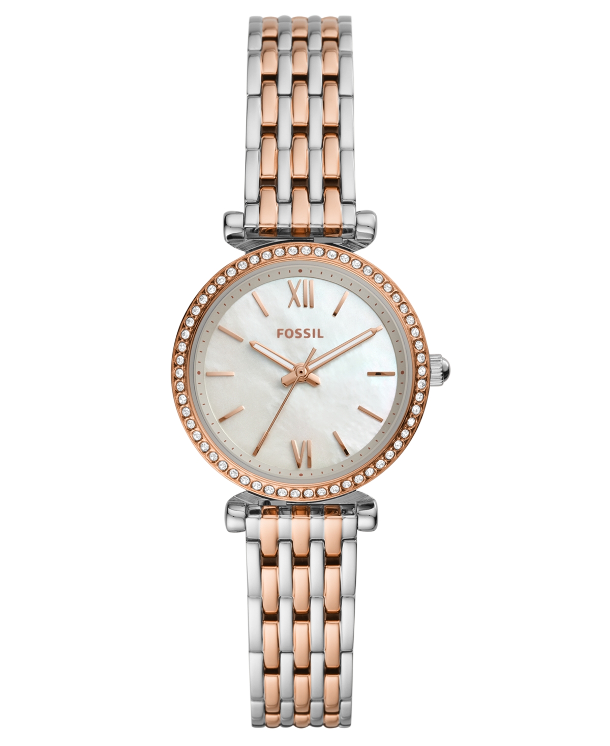 Fossil Women's Mini Carlie Two-tone Stainless Steel Bracelet Watch 28mm In Two Tone
