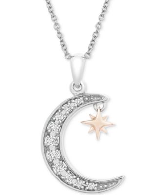 Diamond Crescent Moon & Star 20 Pendant Necklace (1/10 ct. t.w.) in  Sterling Silver & 14k Gold-Plate