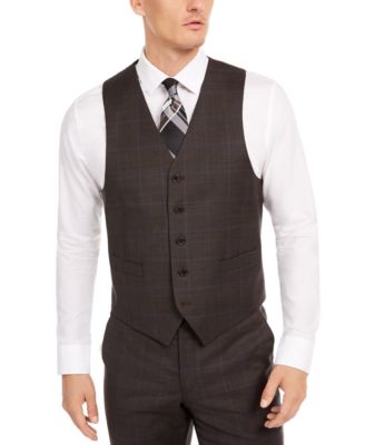 Lauren Ralph Lauren - Men's Classic-Fit UltraFlex Stretch Brown/Blue Windowpane Suit Separate Vest