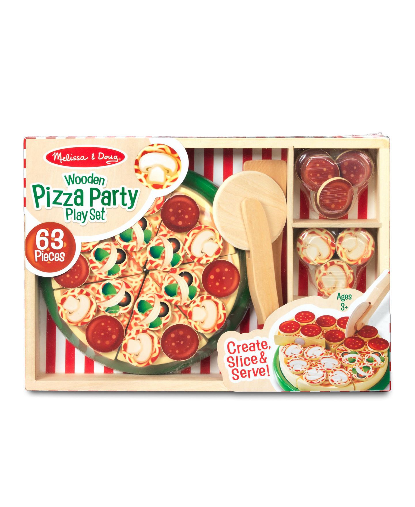 Детские игрушки Melissa and Doug Pizza Party Wooden 63-Piece Play Food Set, Ages 3-5 — фото 7