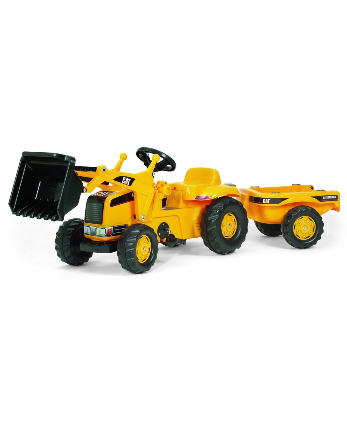 Rolly Toys Cat Kid Pedal Tractor With Front Loader And Removable Hauling Trailer In Yellow