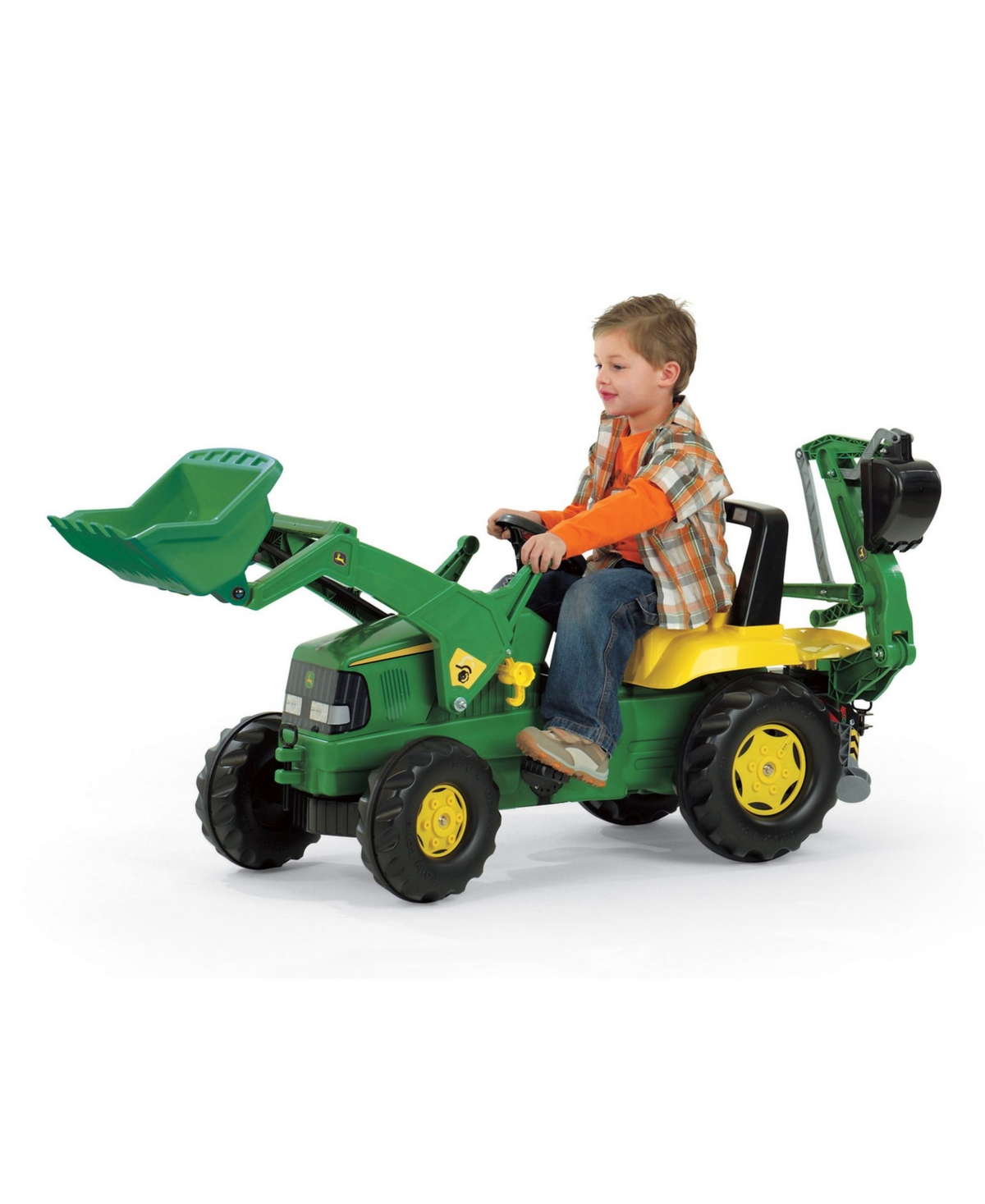 Shop Rolly Toys John Deere Kid Backhoe Pedal Tractor With Front Loader In Green