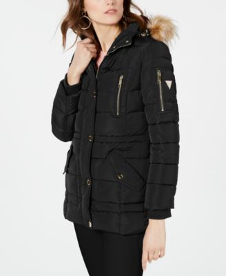 guess parka with faux fur hood