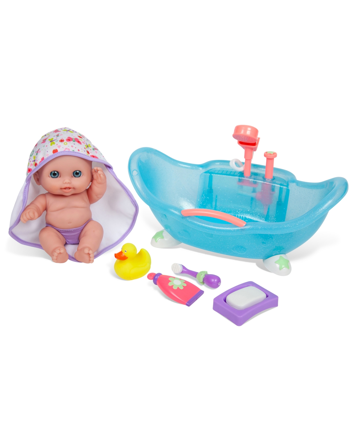 Jc Toys Lil' Cutesies 8.5" All Vinyl Doll Real Working Bath Set In Bathtub - Blue