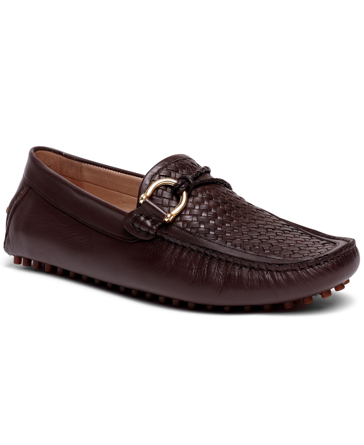 Men's Malone Interweave Driver Leather Loafer Slip-On Casual Shoe - Coffee