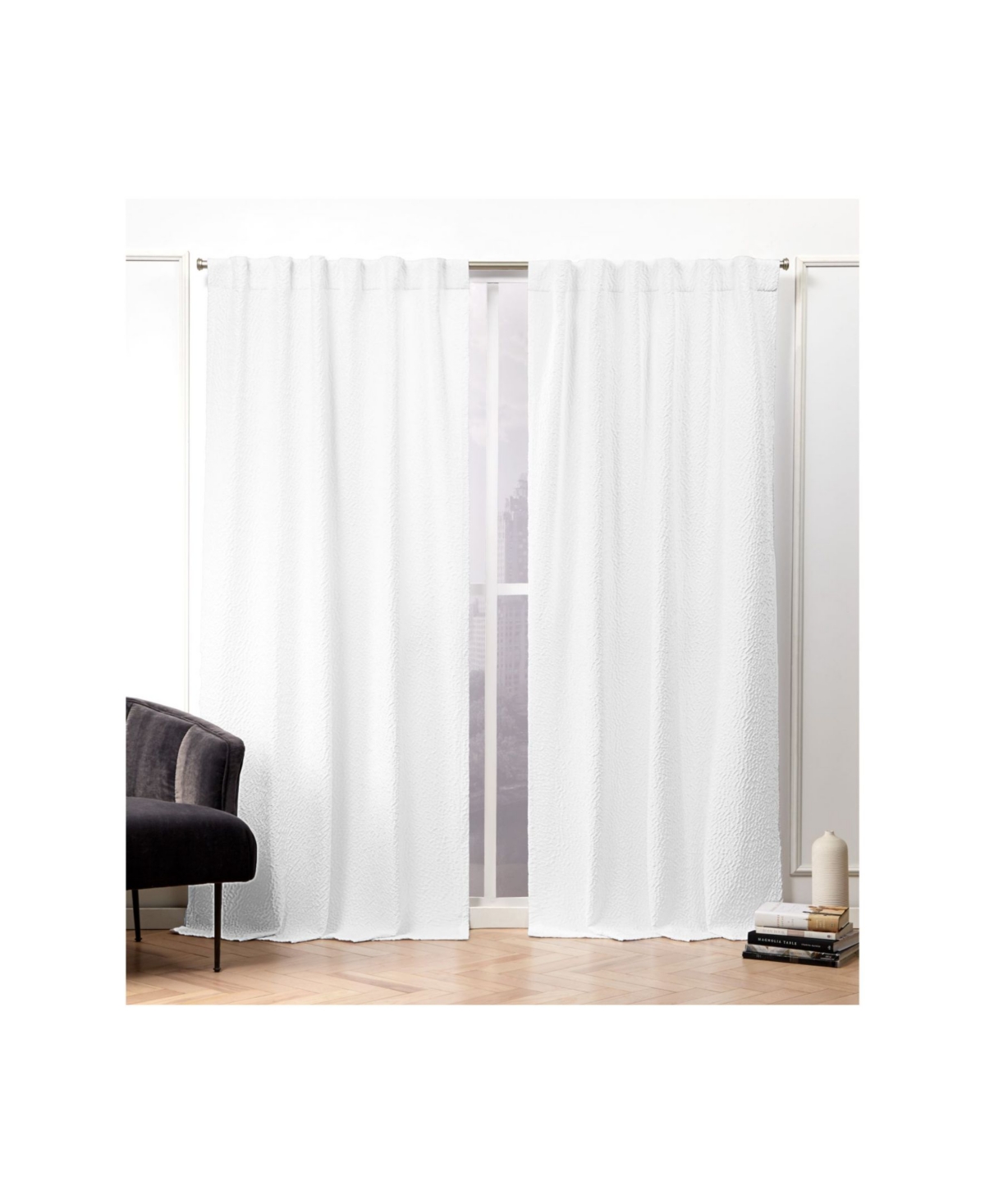 Textured Matelasse Hidden Tab Top Curtain Panel Pair, 50" X 96" - White