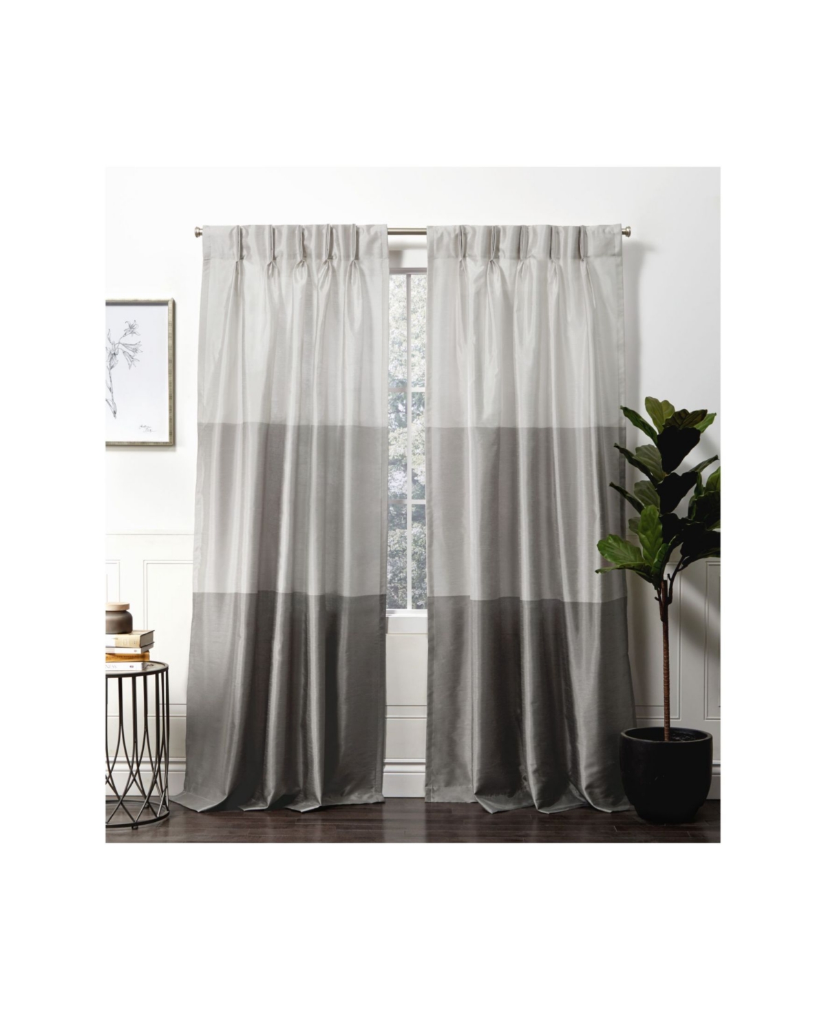 Exclusive Home Curtains Chateau Striped Faux Silk Pinch Pleat Curtain Panel Pair, 27" X 96" In Dark Grey
