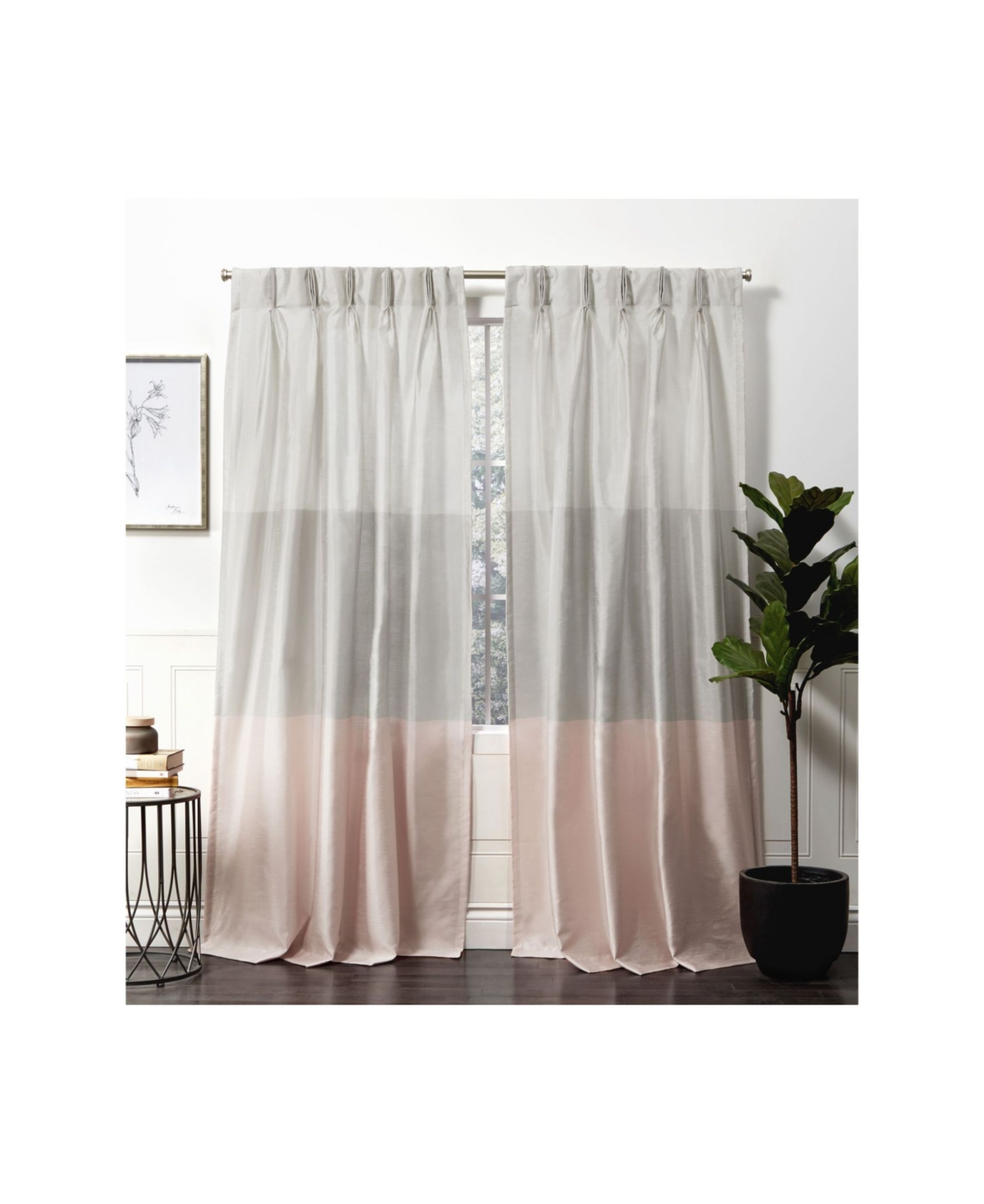 Exclusive Home Curtains Chateau Striped Faux Silk Pinch Pleat Curtain Panel Pair, 27" X 96" In Pink