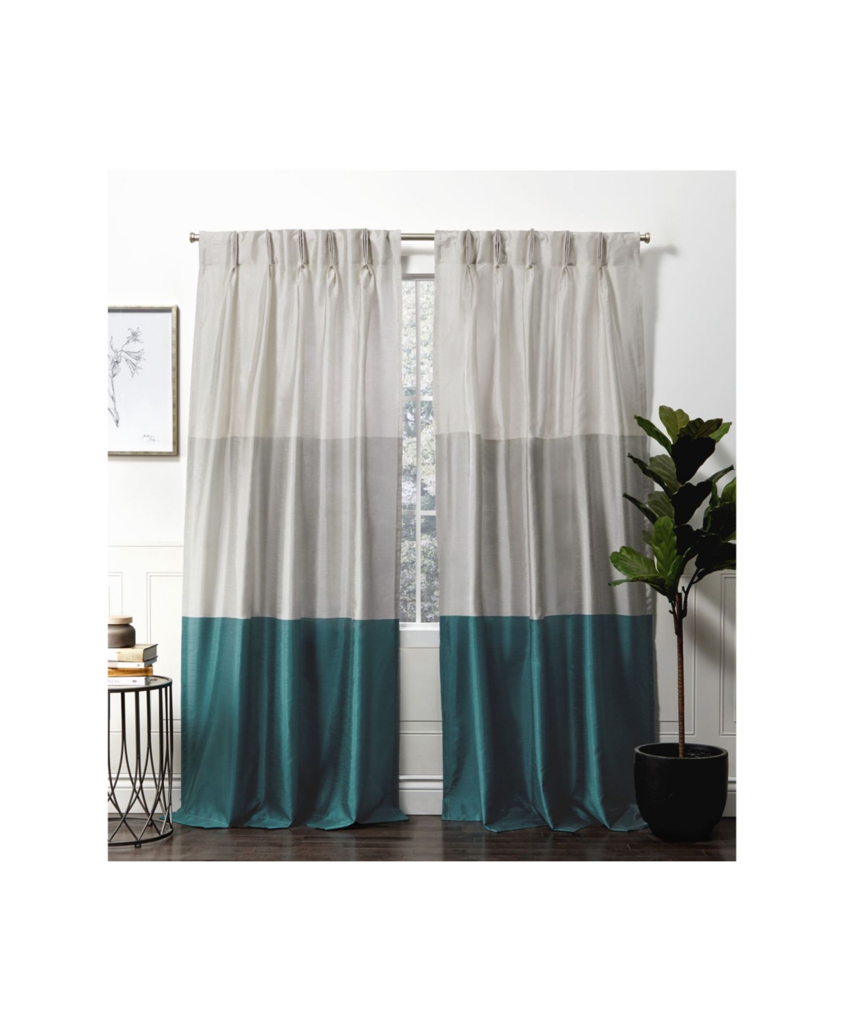 Shop Exclusive Home Curtains Chateau Striped Faux Silk Pinch Pleat Curtain Panel Pair, 27" X 96" In Medium Gre