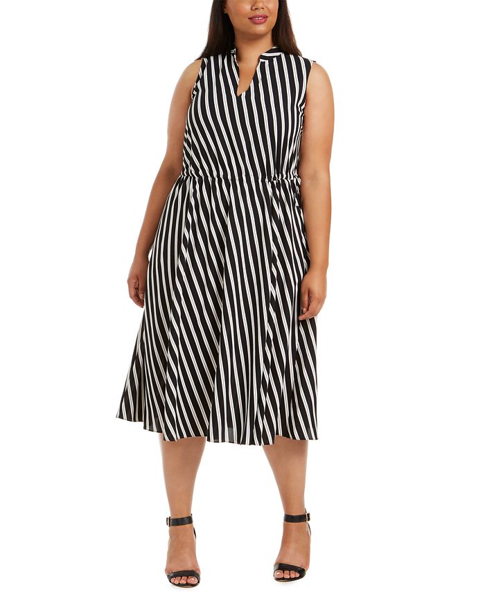 Anne Klein Plus Size Striped Cinched-Waist Dress - Macy's