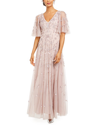 Adrianna Papell Beaded Mesh Gown - Macy's