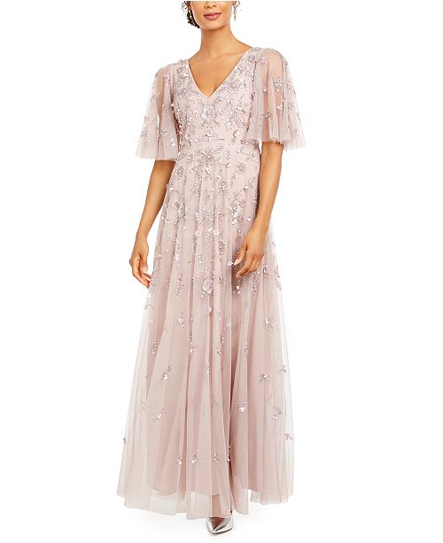 Adrianna Papell Beaded Mesh Gown Reviews Dresses Women