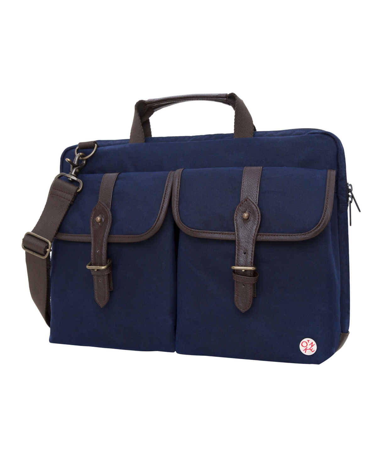Token Waxed Knickerbocker 15" Laptop Bag In Navy Blue,dark Brown