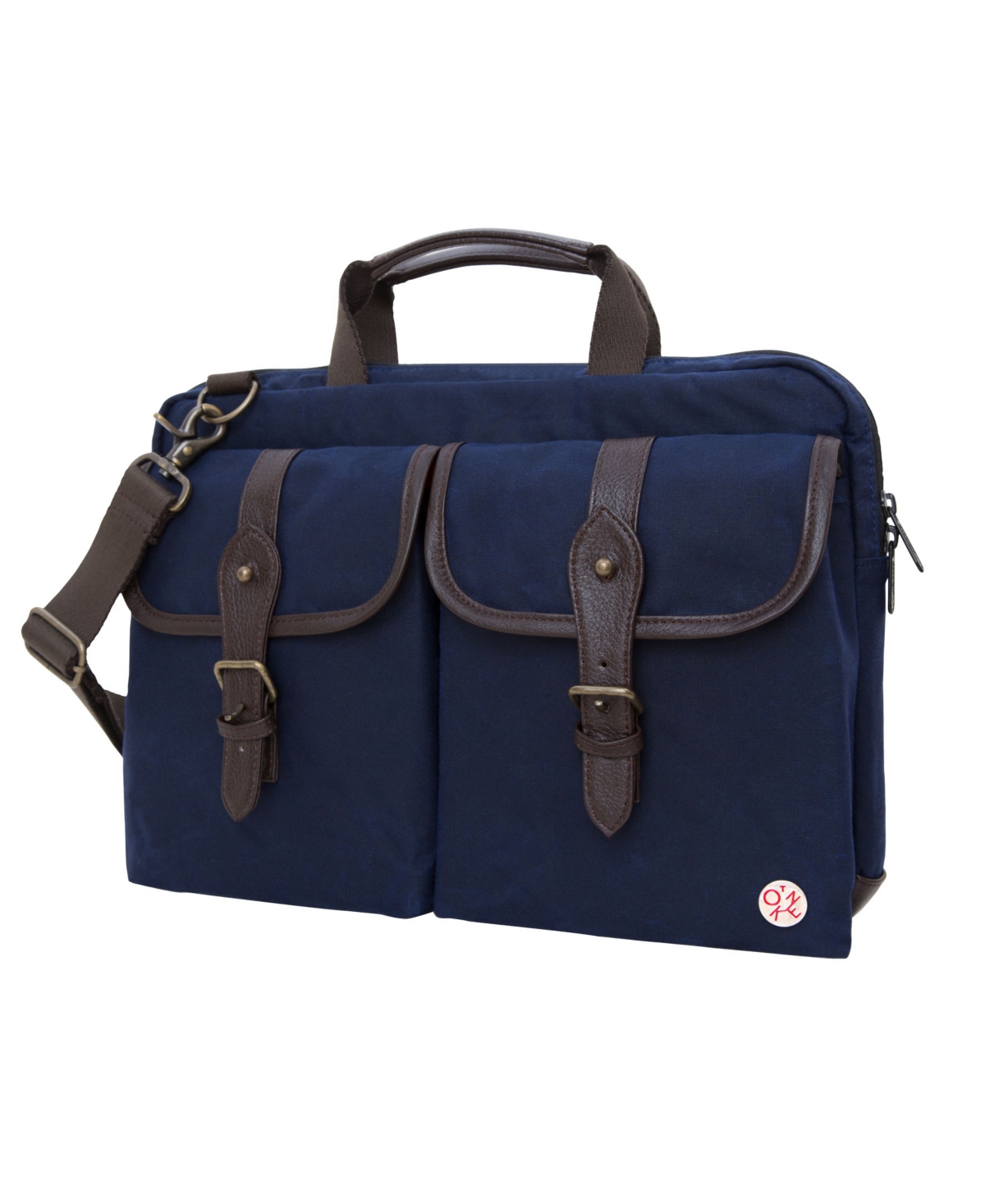 Token Waxed Knickerbocker 13" Laptop Bag In Navy Blue,dark Brown