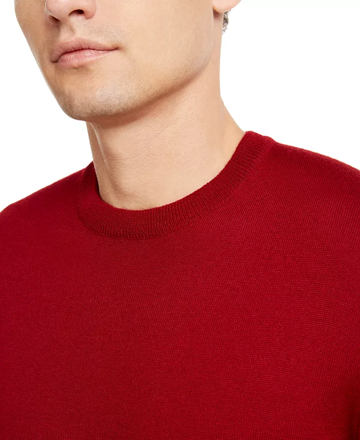 Men's Solid Crew Neck Merino Wool Blend Sweater - thumbnail 8