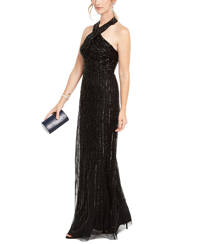 Adrianna Papell Halter Beaded Gown - Macy's