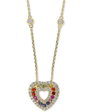 image of Effy Multi-Sapphire (3/8 ct. t.w.) & Diamond (3/8 ct. t.w.) Heart 18