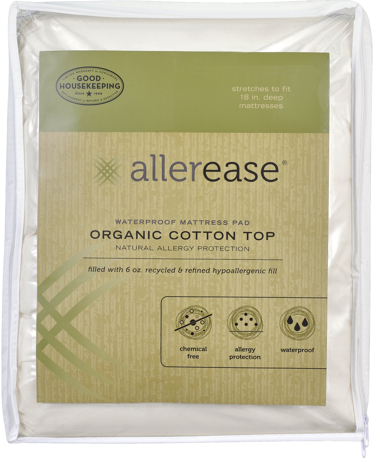 AllerEase Organic Cotton Top Cover Waterproof California King Mattress Pad
