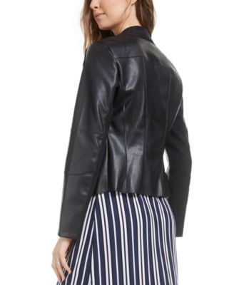 macy's black leather jacket womens