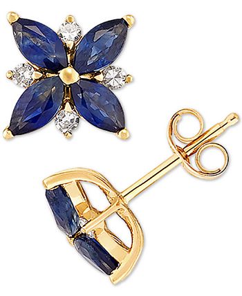 Macy's - Sapphire (1-5/8 ct. t.w.) & Diamond (1/8 ct. t.w.) Flower Stud Earrings in 14k Gold (Also in Ruby)