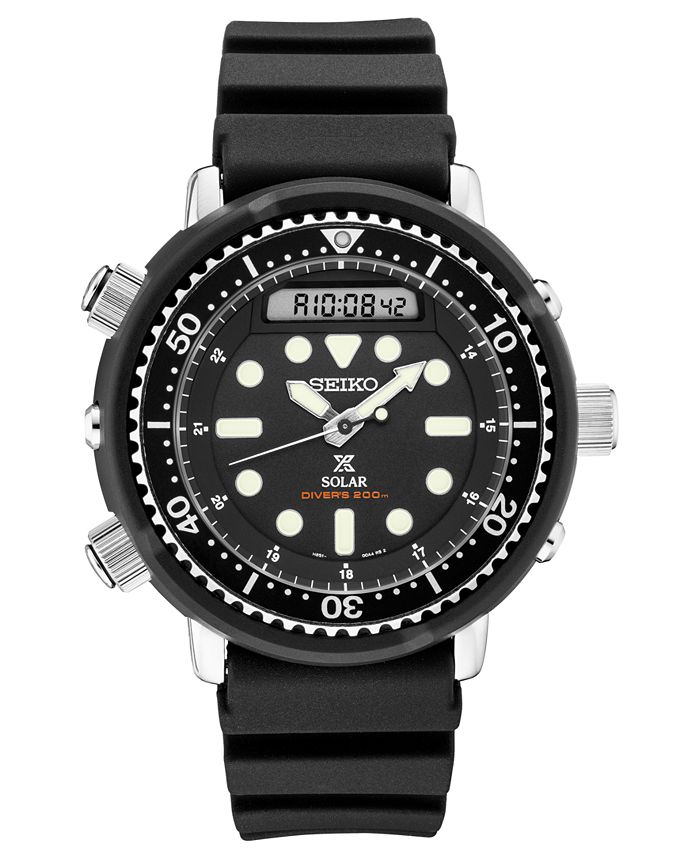 Seiko Men's Solar Analog-Digital Prospex Divers Black Silicone Strap Watch  47.8mm - Macy's