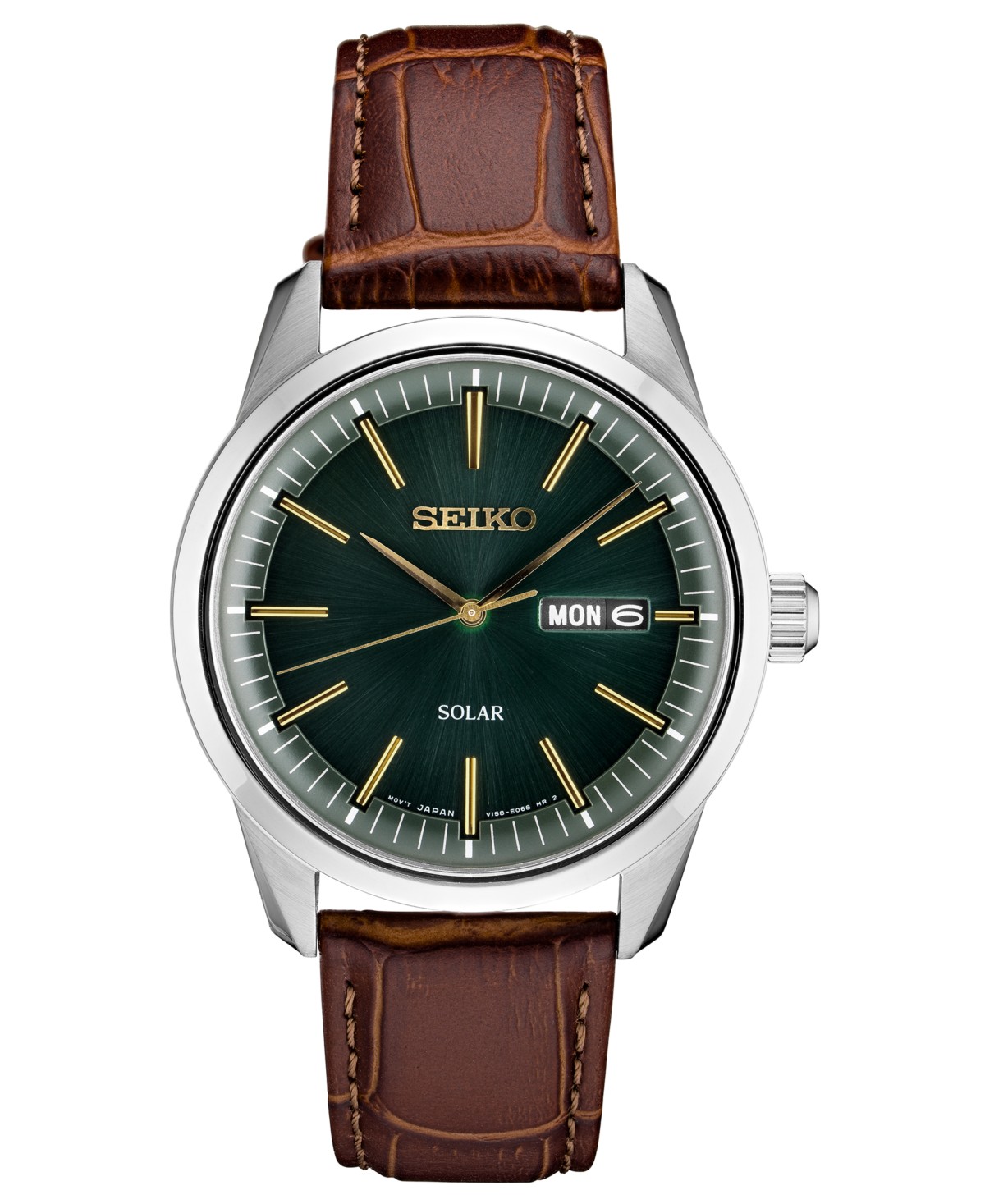 Мужские часы Seiko Solar Essentials с коричневым кожаным ремешком 40мм — фото 1