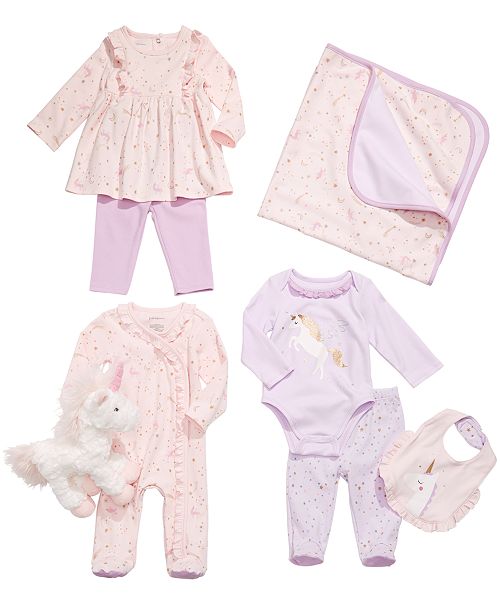 First Impressions Baby Girls Unicorn Blanket Bib Plush Toy