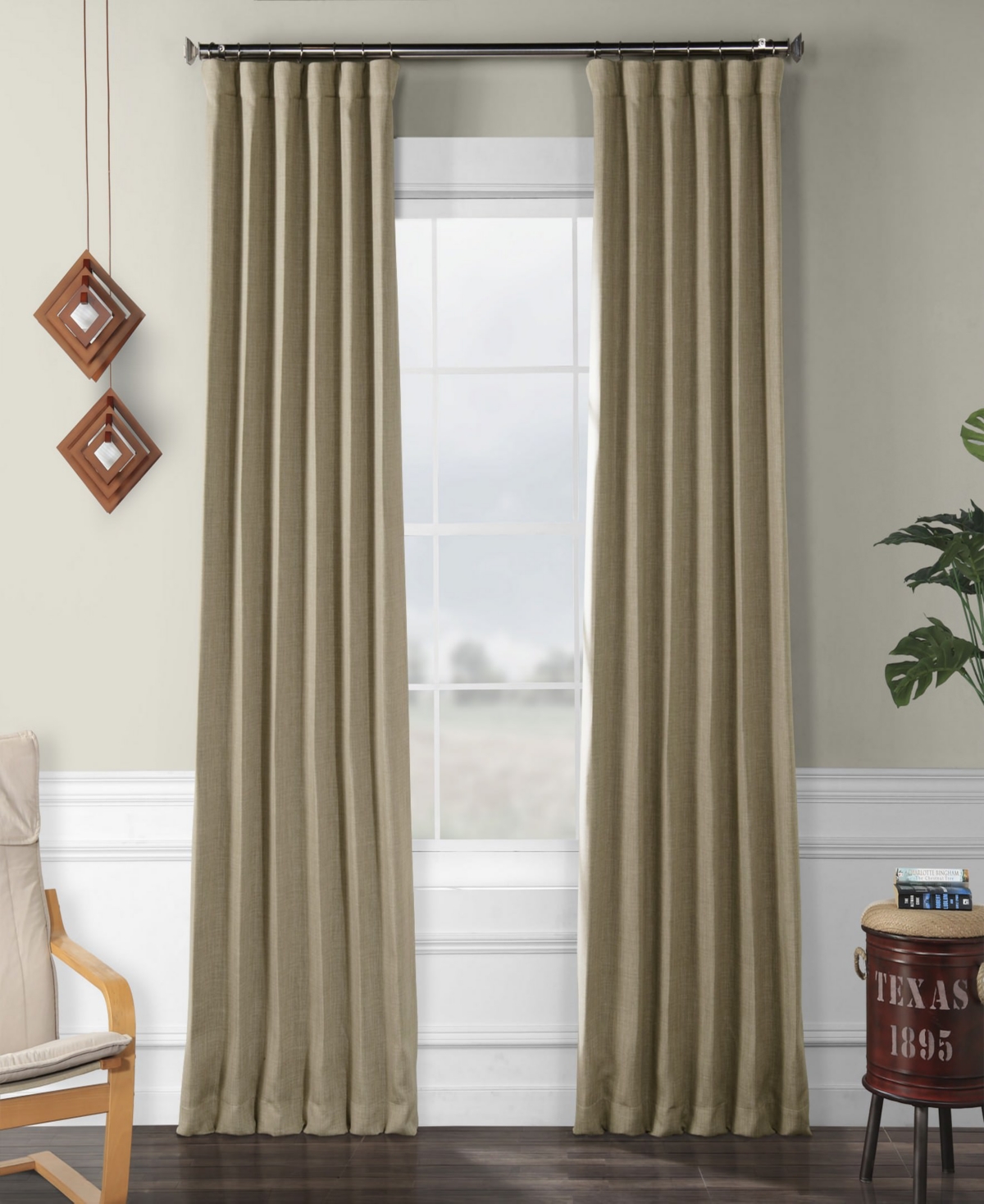 Half Price Drapes Textured Faux Linen Room Darkening Curtain In Neutral