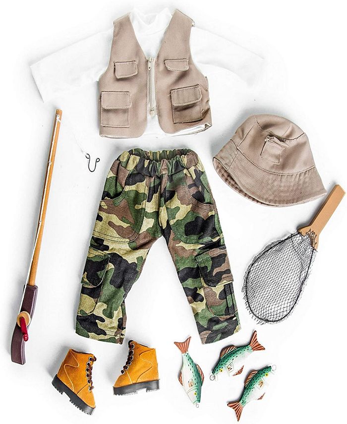 The Queen's Treasures American Fishing Adventure Set, Includes Pants,  Shirt, Vest, Hat, Hiking Boots, Pole, Fish, Net Fits 18 Girl Dolls - Macy's