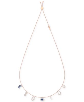 Rose Gold-Tone Crystal Protective Charm Bolo Necklace