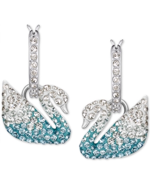 image of Swarovski Silver-Tone Crystal Swan Dangle Hoop Earrings