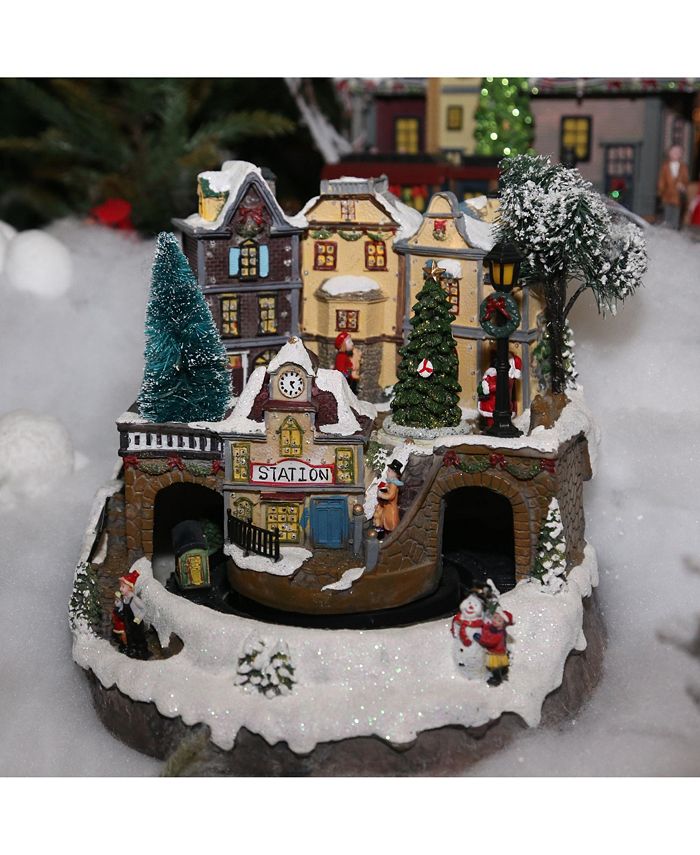 Sterling Fiber Optic Village with Moving Train and Train Station Macy's