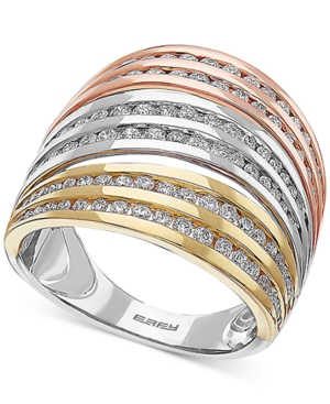 image of Effy Diamond Multi-Row Tricolor Statement Ring (1-1/4 ct. t.w.) in 14k Gold, White Gold & Rose Gold
