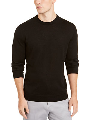 Alfani Men's Merino Blend Solid Crewneck Sweater, Created for Macy's ...