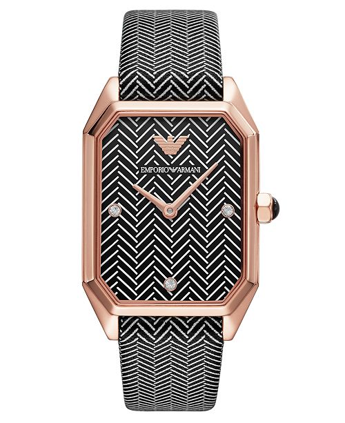 Emporio Armani Women S Black White Chevron Leather Strap Watch 24x35mm Reviews All Fine Jewelry Jewelry Watches Macy S