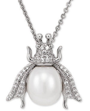 image of Cultured Freshwater Pearl (8-1/2mm) & White Topaz (1/4 ct. t.w.) Insect 17